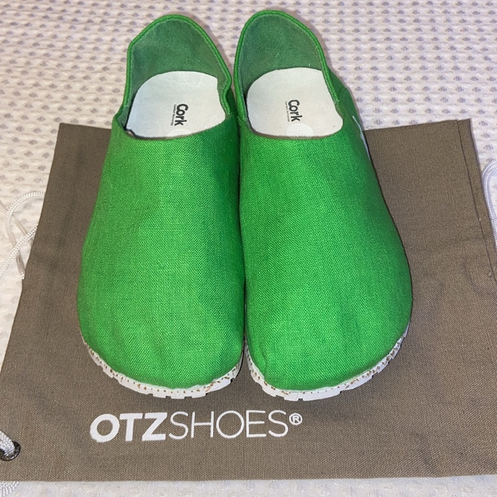 NEW! OTZ Canvas Linen Slip Ons Size 36 5.5 GREEN Shoes Flats - Picture 6 of 13